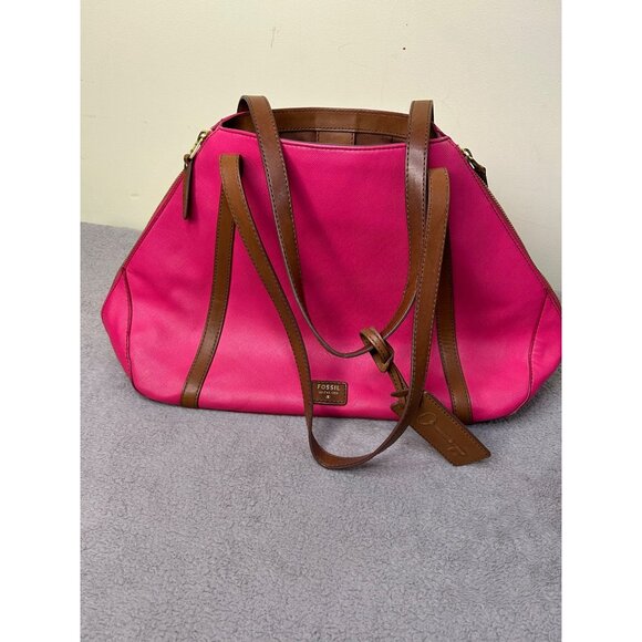 Fossil Magenta Saffiano Leather Large Tote Shoulder Handbag - Picture 9 of 9